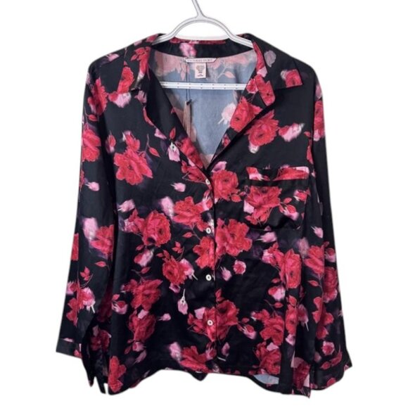 Victoria's Secret black and red floral one piece pajama top size L NWT - Picture 2 of 8